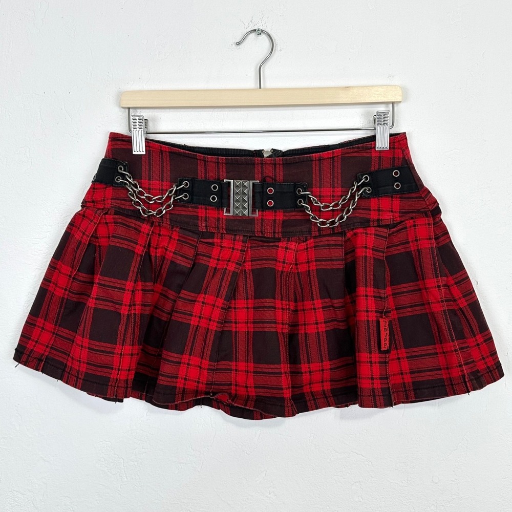 Vintage Tripp NYC Y2K Mall Goth Punk Mini Skirt Large Plaid Pleated Chain Stud
